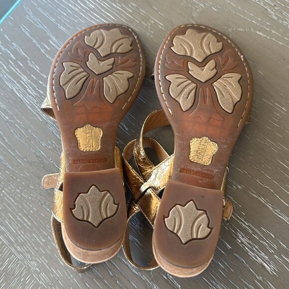 Born Metallic Gold Leather Strappy Sandals Mid Block Heel Casual Women’s Size 7M - Picture 8 of 12